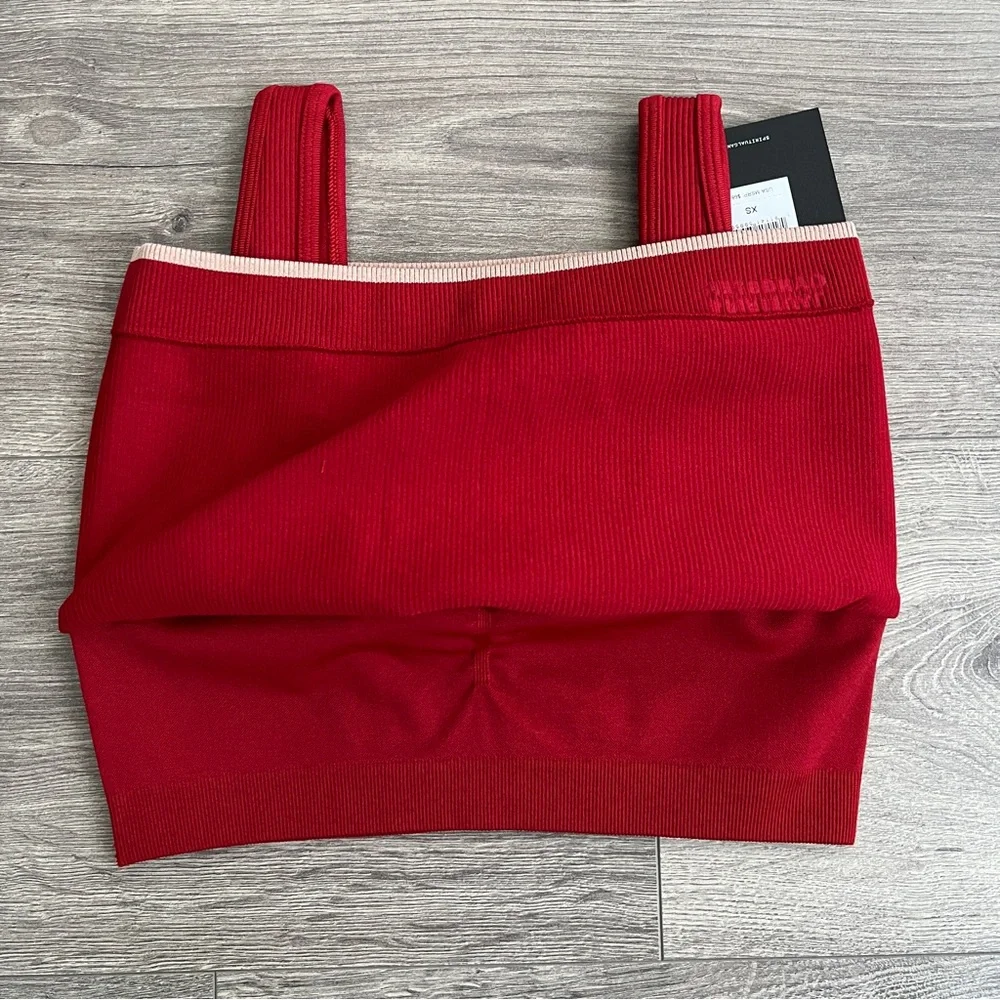 SPIRITUAL GANGSTER Seamless Sports Bra XS Red Ribbed Longline Activewear Workout